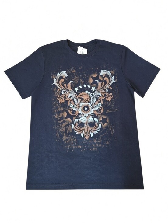 Bella Canvas Tops - Tribal Eagle Black Acid Wash Short Sleeve Graphic T-shirt L